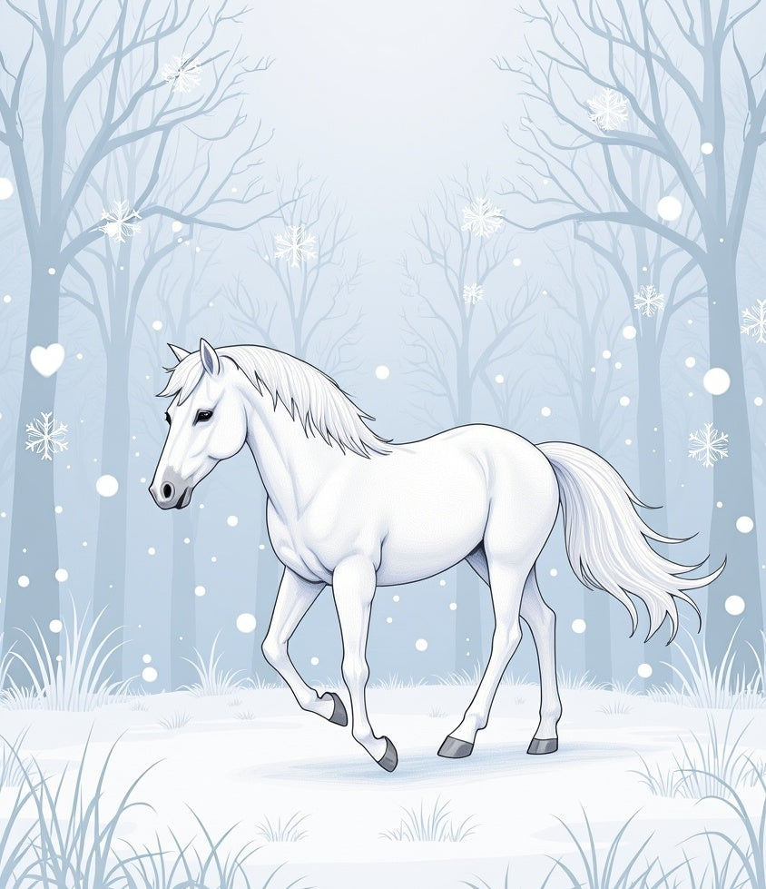 Winter White Horse Snow Forest Rug