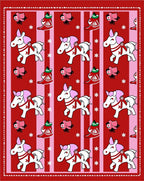 Festive White Horses Pink Mane Red Stripes Rug