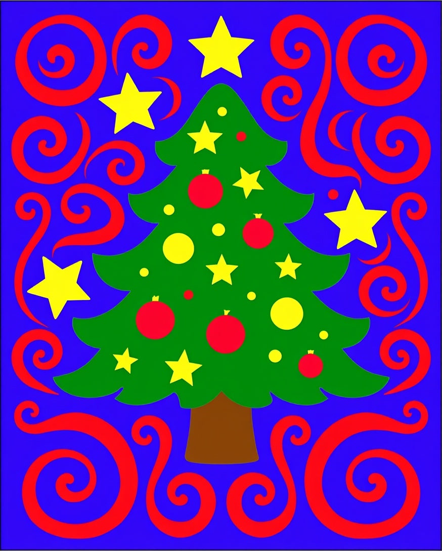 Green Christmas Tree Red Swirls Stars Rug