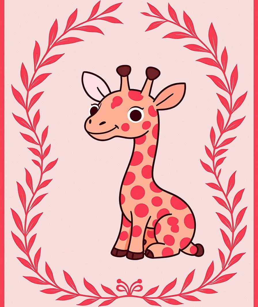 Cute Giraffe Framed In Red Leaves Rug