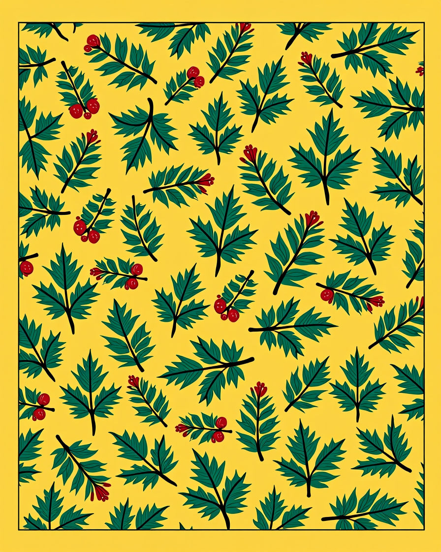 Yellow Green Leaf Berry Scatter Rug