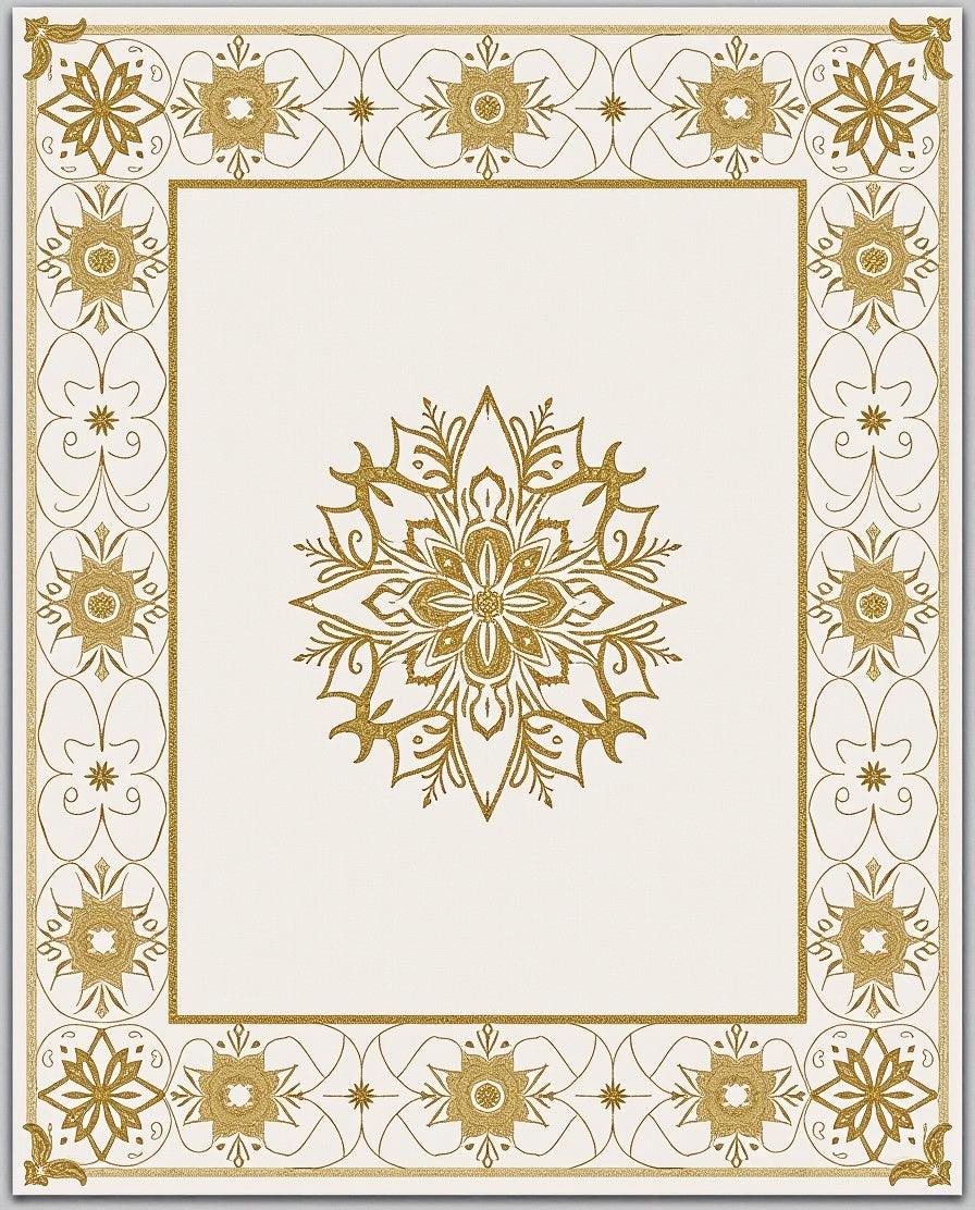 Ornate Golden Mandala Border Rug