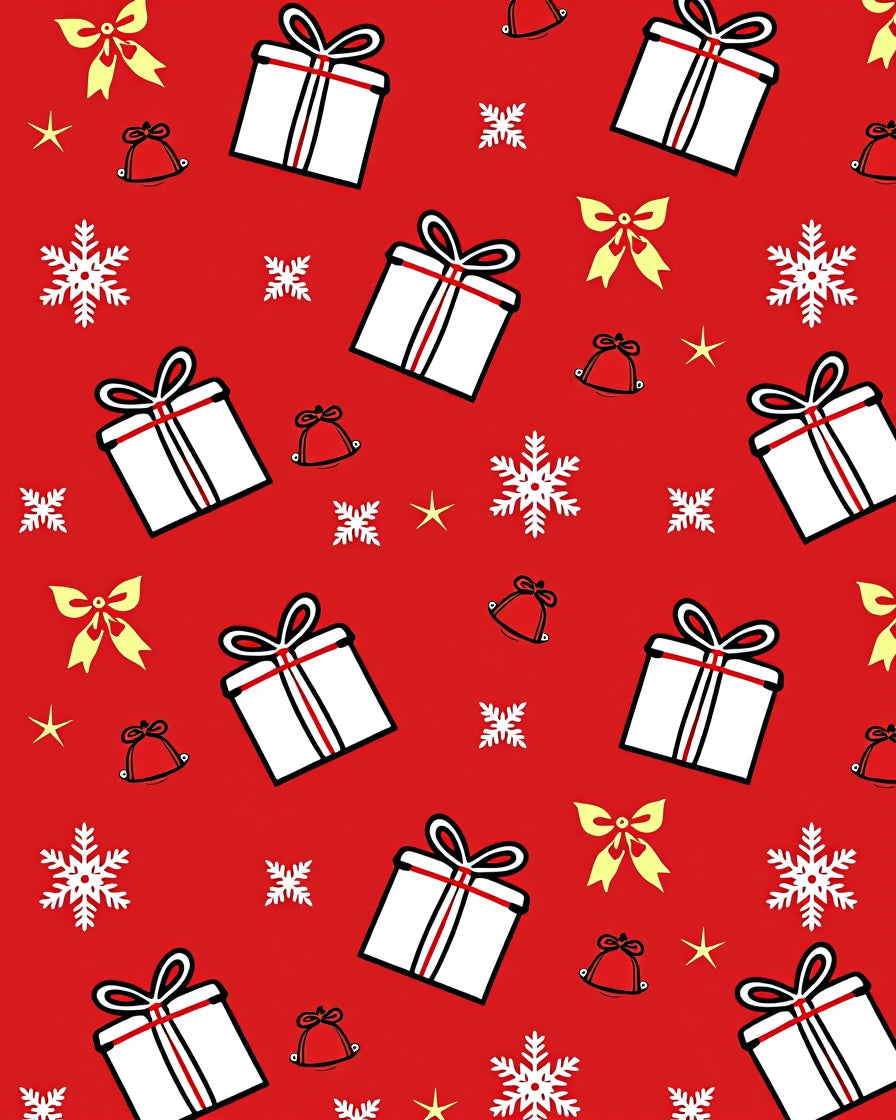 Red Holiday Gift Bows Snowflakes Bell Rug