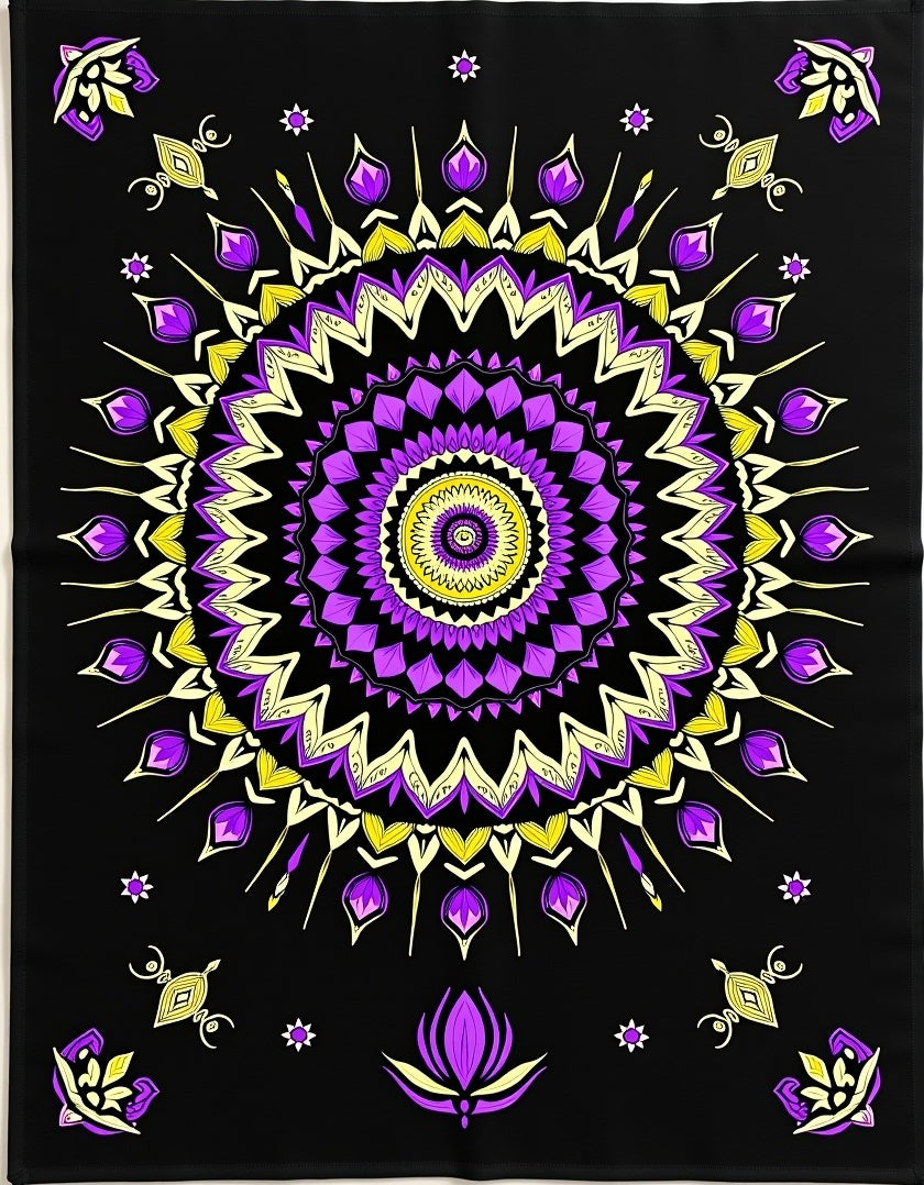 Vibrant Purple Yellow Medallion Mandala Rug