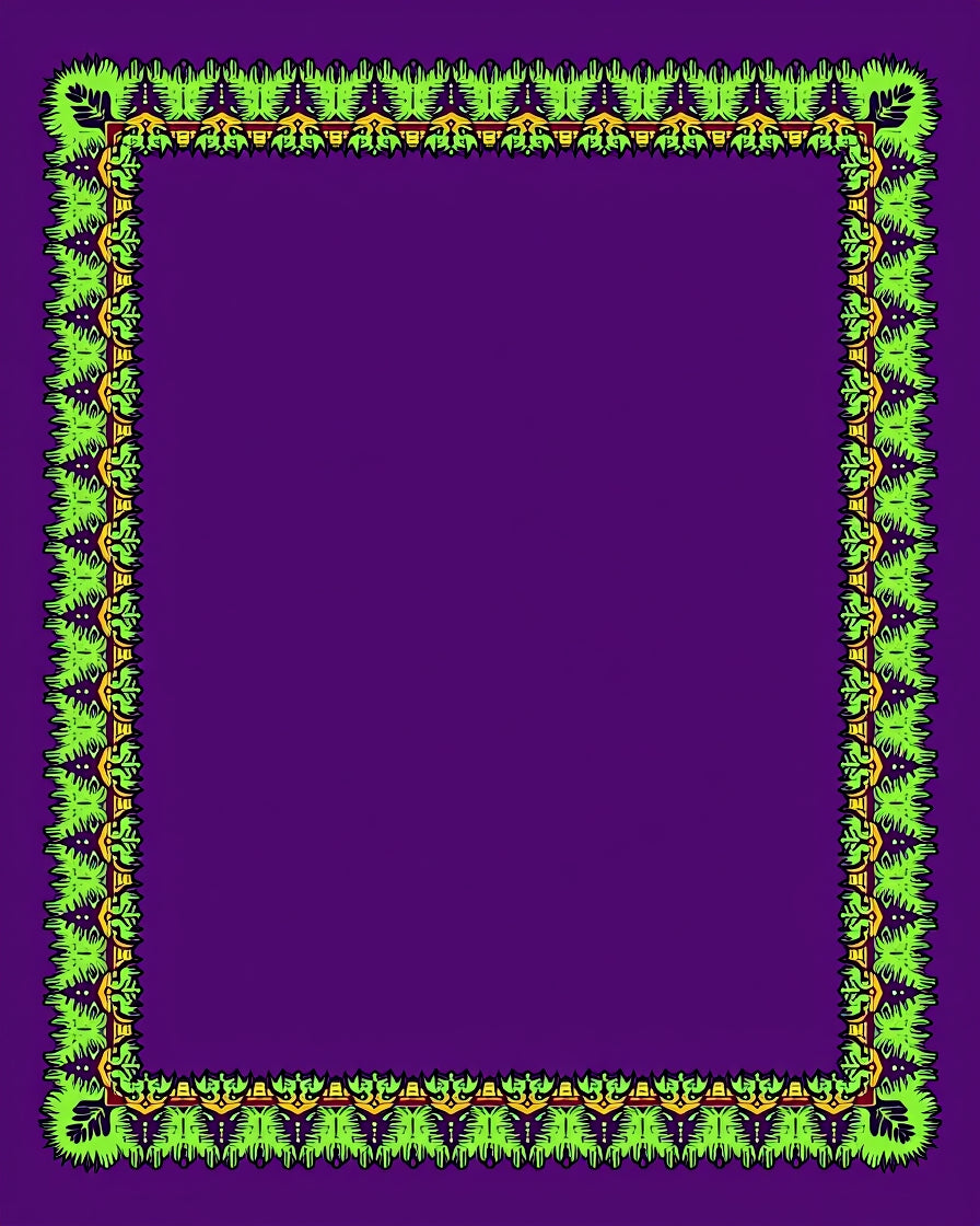 Electric Green Floral Scroll Border Rug