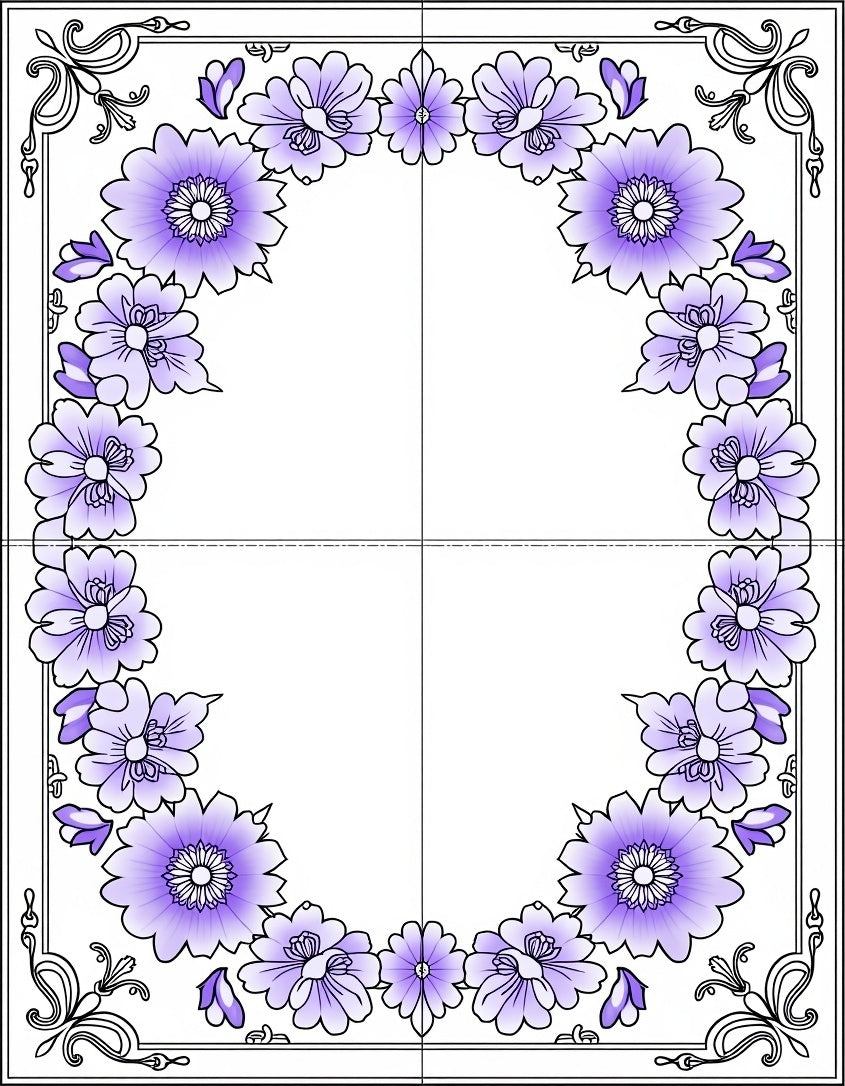 Purple Floral Border Frame Rug