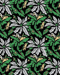 Bold Black Green White Floral Garden Rug