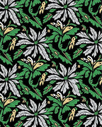 Bold Black Green White Floral Garden Rug