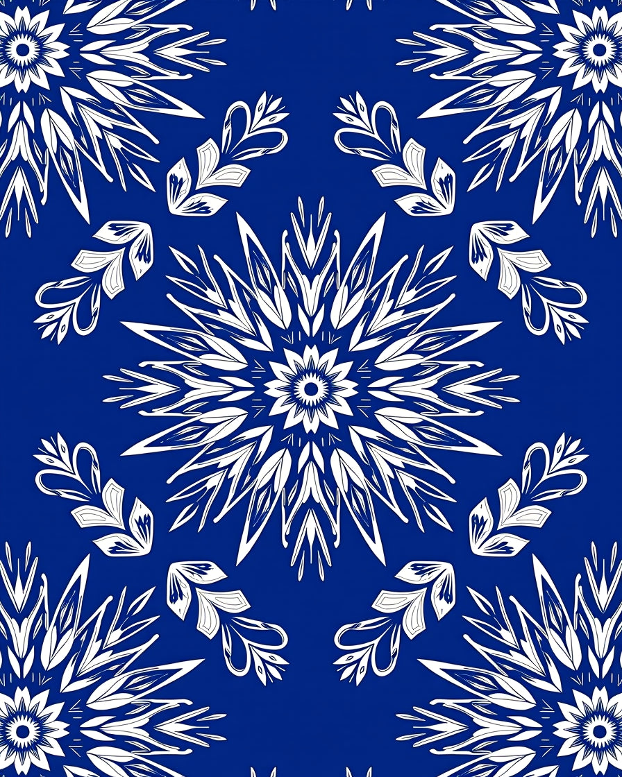 Royal Blue White Radial Floral Rug