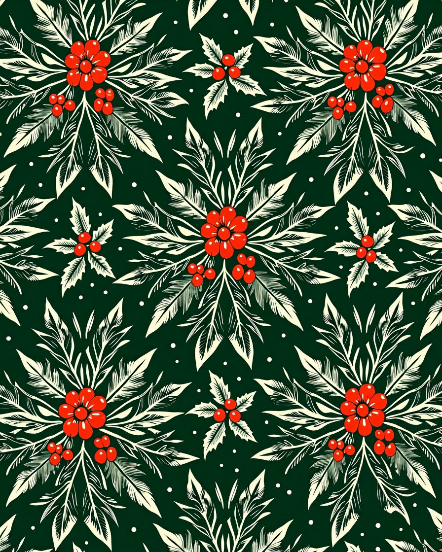 Red Berry Holly Leaf Garland Rug