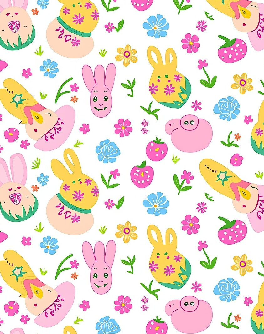 Whimsical Spring Easter Bunnies And Fruit Rug