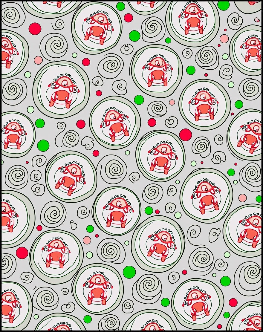 Whimsical Red Creatures Swirl Rug