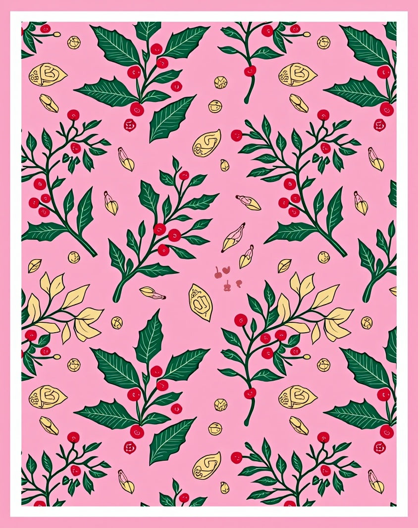 Pink Whimsical Holly Berry Foliage Rug