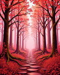 Crimson Forest Path Surrealism Rug