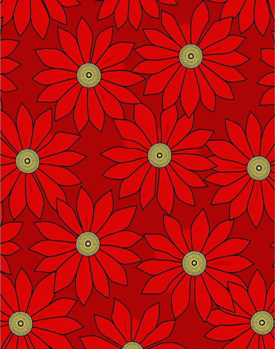 Bold Red Daisy Floral Arrangement Rug