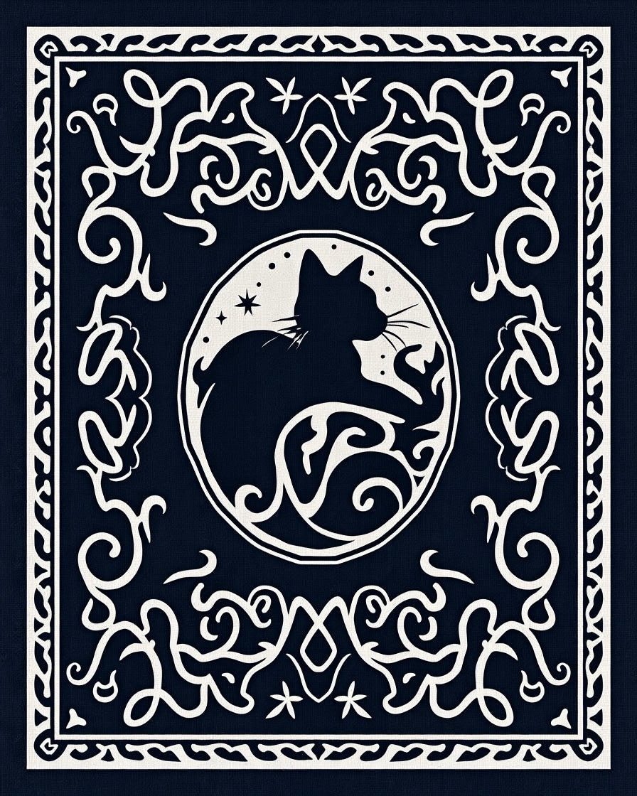 Mystical Black Cat Celestial Circle Rug