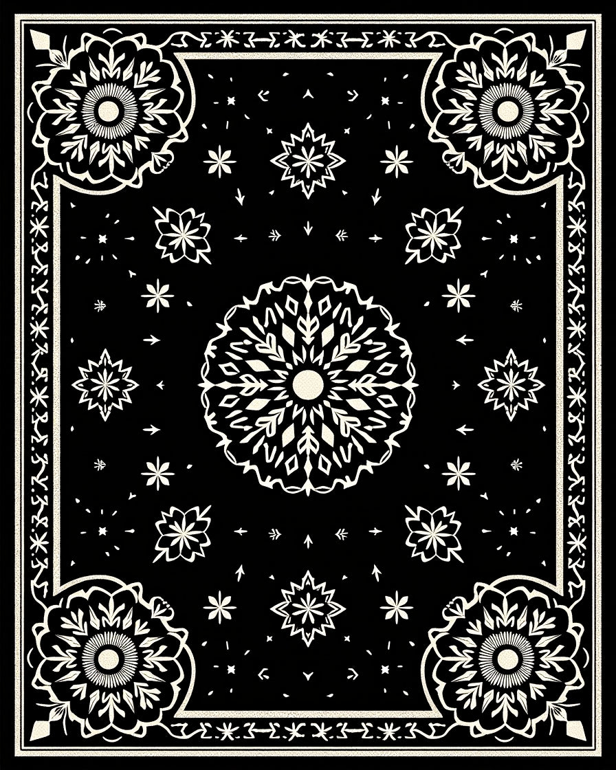 Black Ivory Central Mandala Ornament Rug