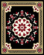 Deep Red Floral Medallion Frame Rug