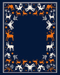 Orange White Deer Star Navy Border Rug
