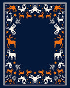 Orange White Deer Star Navy Border Rug