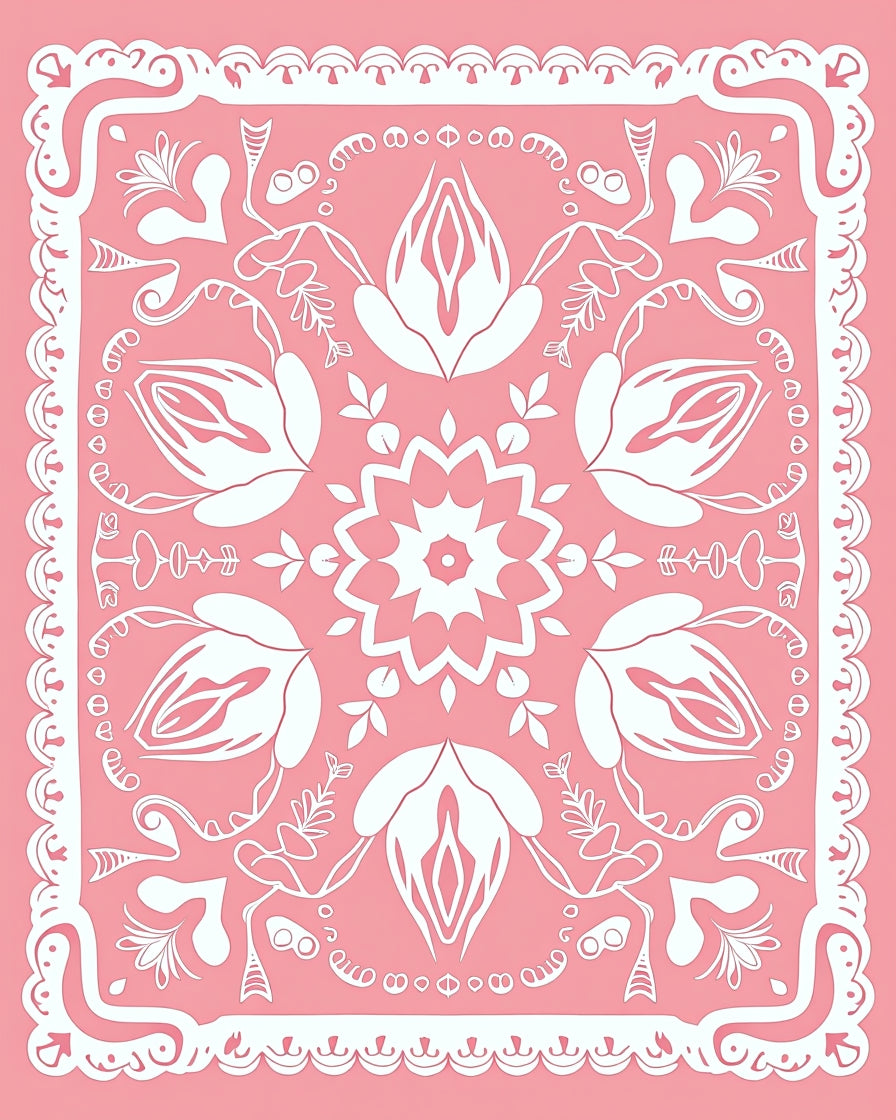 Blush Pink Floral Medallion Border Art Rug