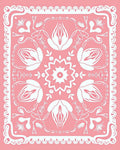 Blush Pink Floral Medallion Border Art Rug