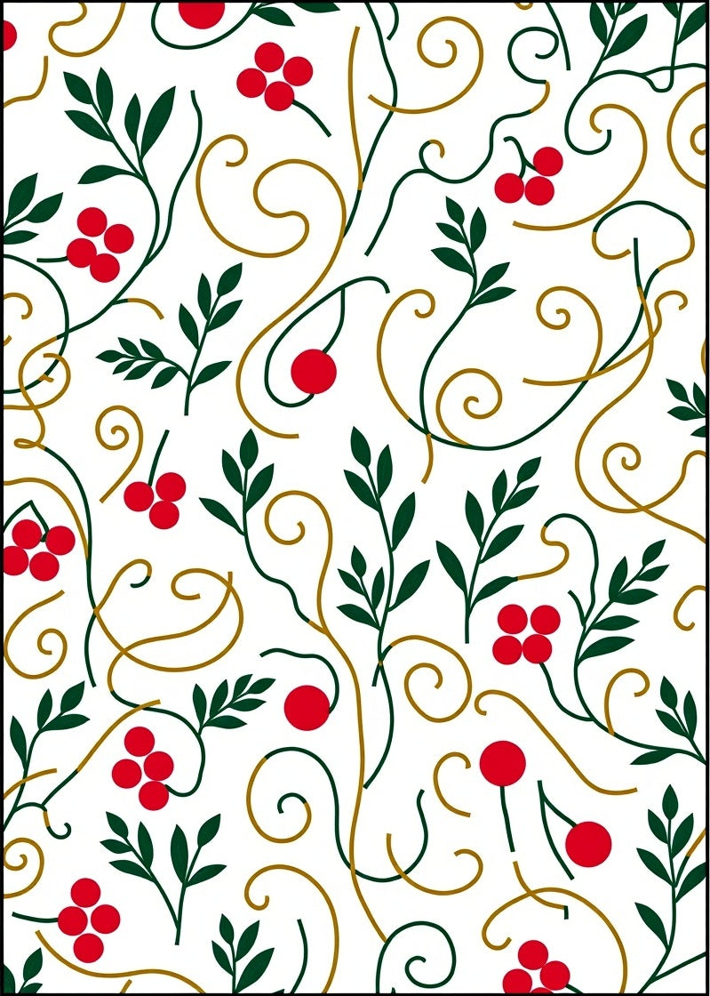 Red Berry Green Leaf Swirl Rug