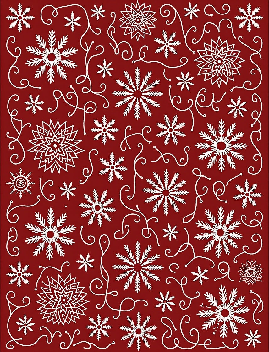 Festive Red Snowflake Swirl Rug