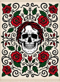 Skull Red Roses Floral Scroll Rug