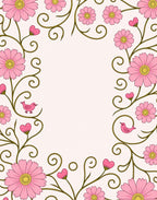 Pink Blossom Vine Bird Border Rug
