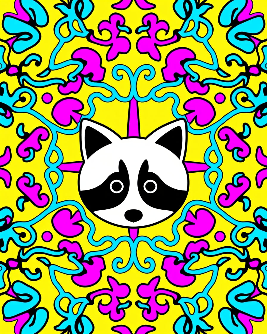 Whimsical Raccoon Bright Floral Swirl Rug