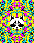 Whimsical Raccoon Bright Floral Swirl Rug