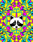 Whimsical Raccoon Bright Floral Swirl Rug