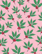Pink Holly Berry Leaf Arrangement Rug