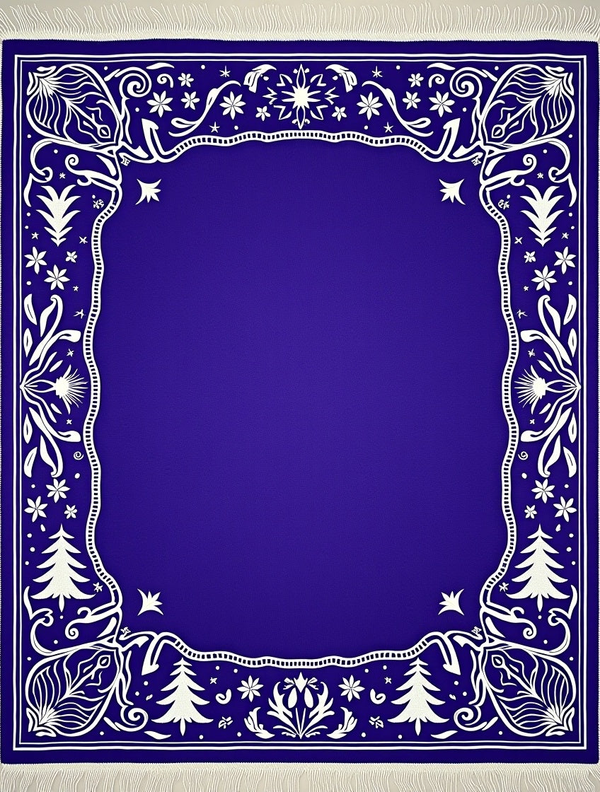 Royal Blue White Floral Holiday Border Rug