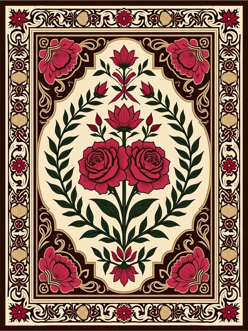 Crimson Rose and Vine Garden Panel Rug