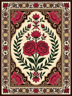 Crimson Rose and Vine Garden Panel Rug