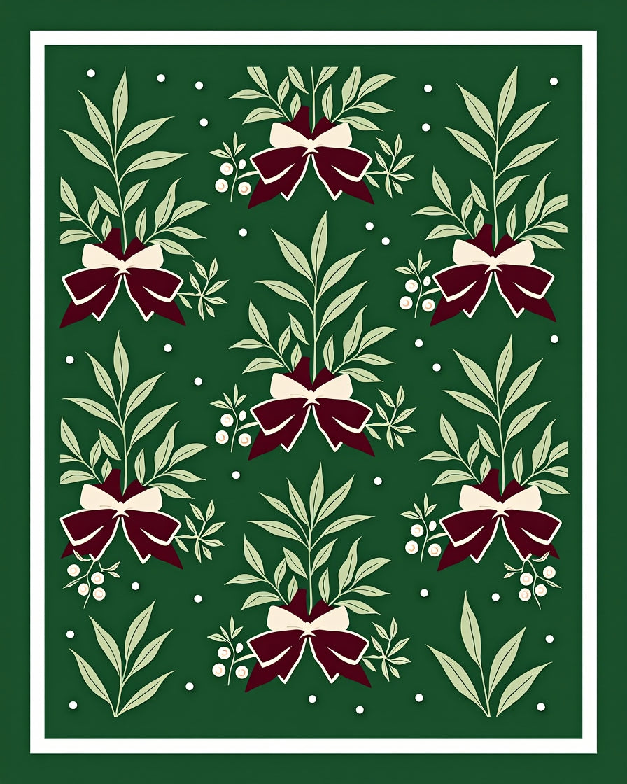Deep Green Bow Leaf Cluster Rug