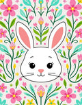 Whimsical White Bunny Floral Garden Rug