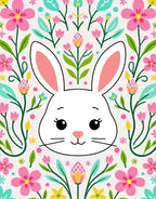 Whimsical White Bunny Floral Garden Rug