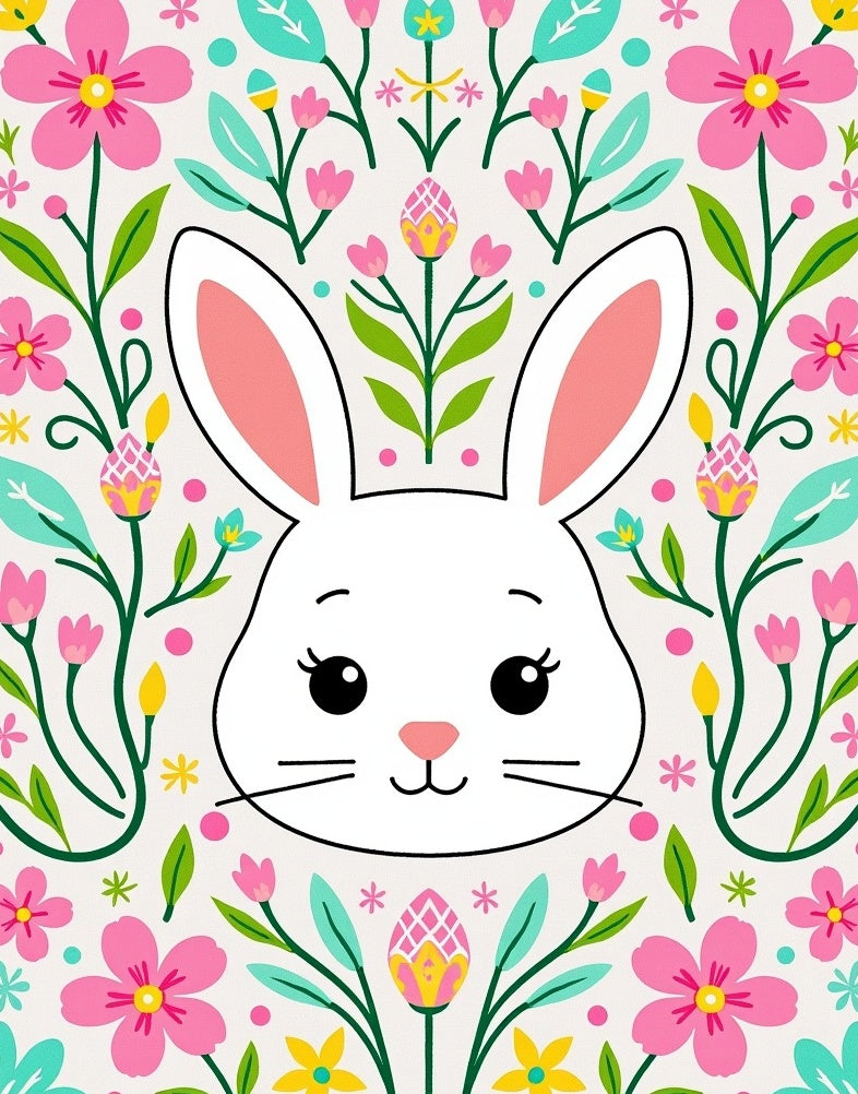 Whimsical White Bunny Floral Garden Rug