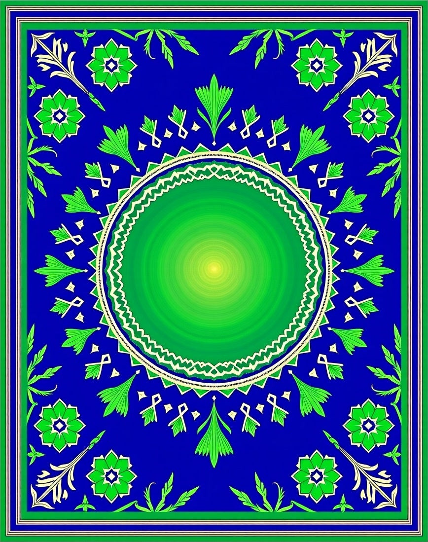 Vibrant Blue Green Floral Medallion Rug