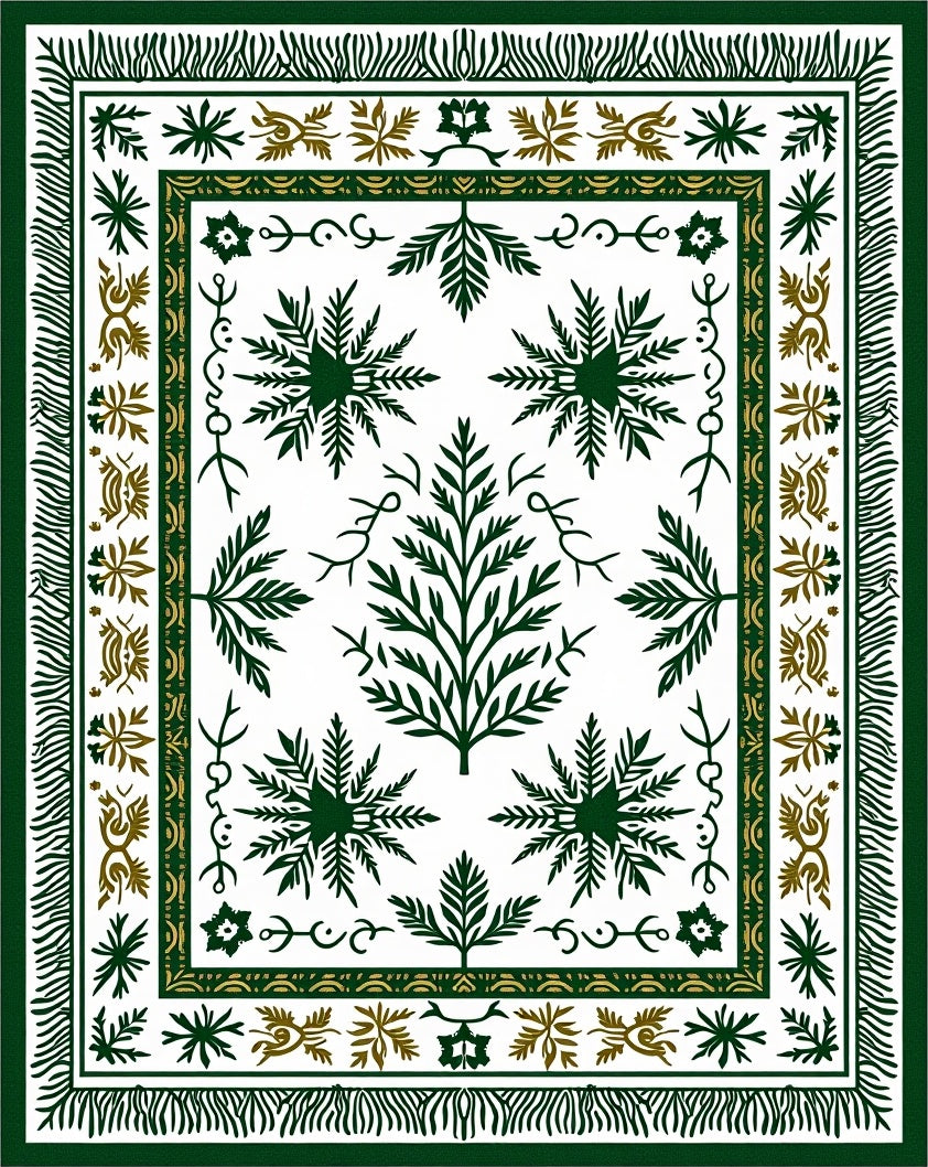 Emerald Green Leafy Branch Medallion Rug