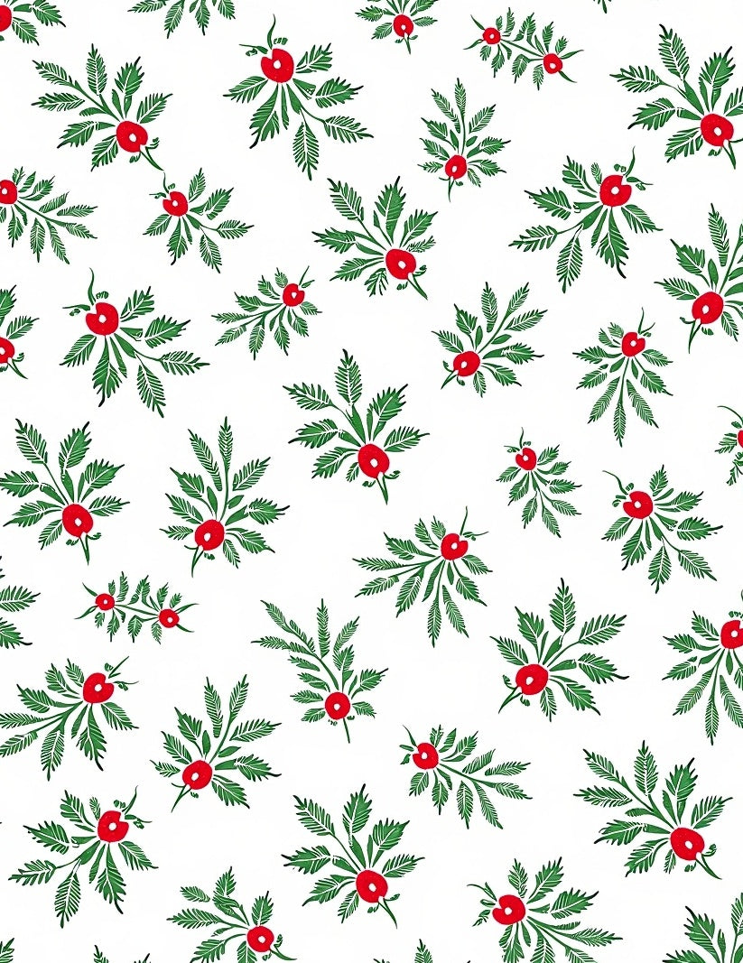 Red Berry Green Leaf Cluster Rug