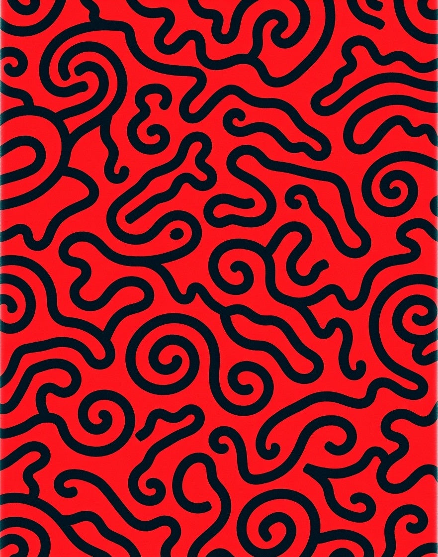 Red and Black Swirl Abstract Rug