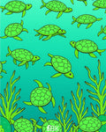 Green Sea Turtles Ocean Foliage Art Rug