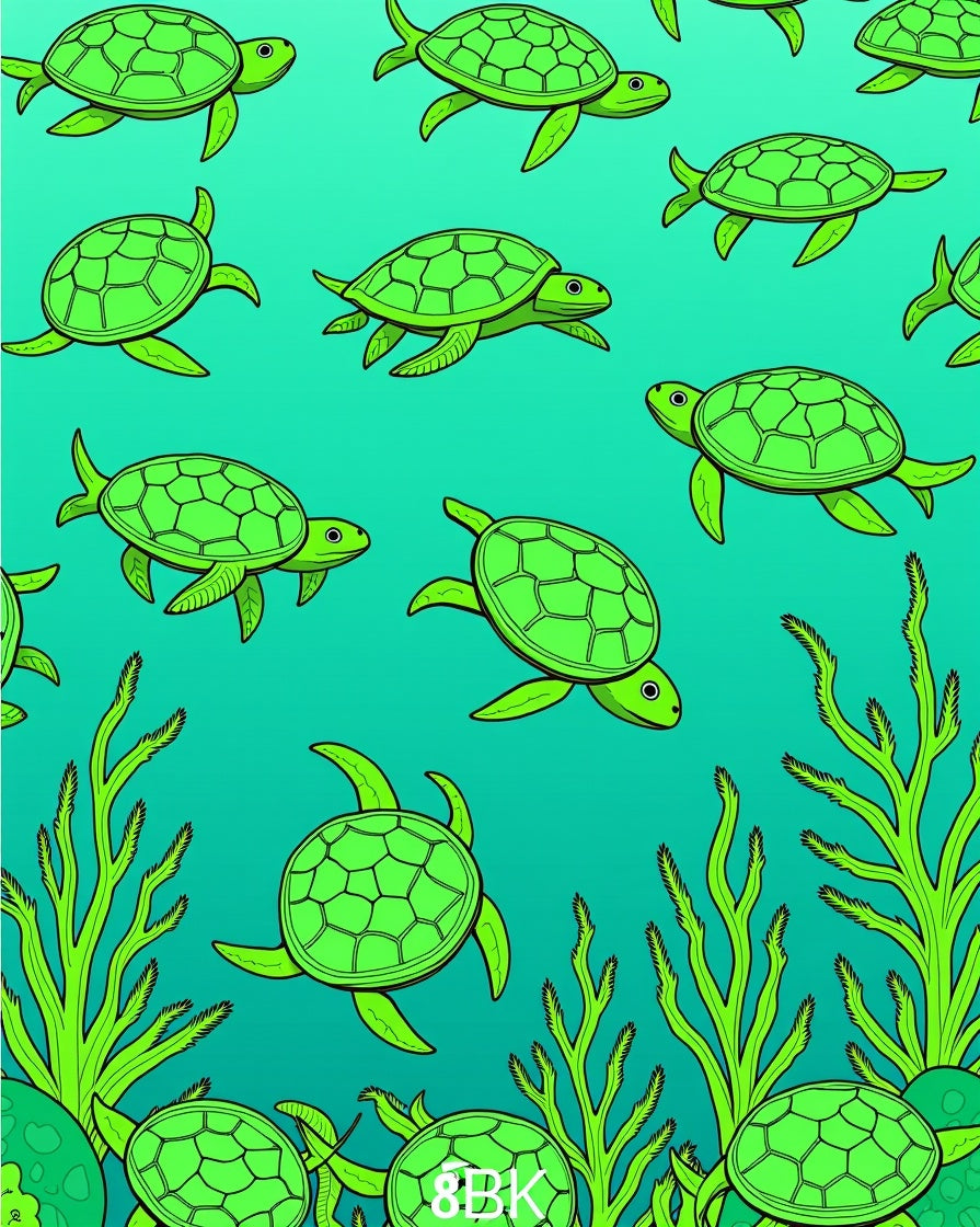 Green Sea Turtles Ocean Foliage Art Rug