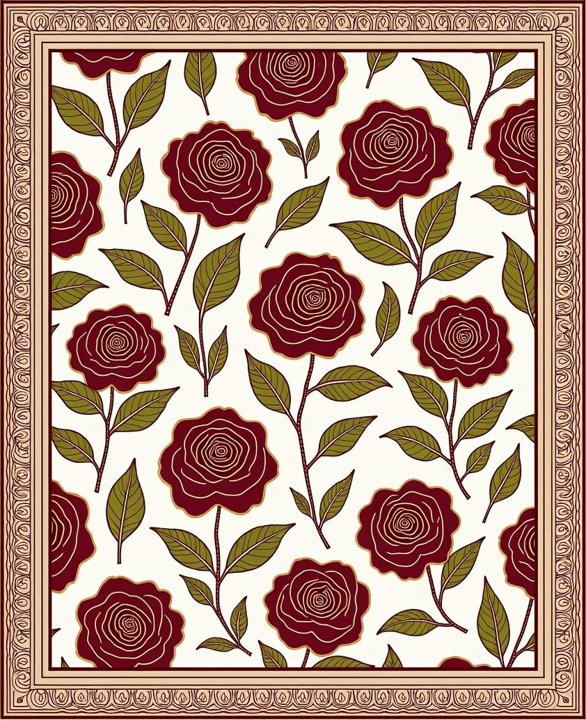Crimson Rose Vine Garden Rug