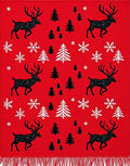 Crimson Reindeer Snowflake Forest Scene Rug