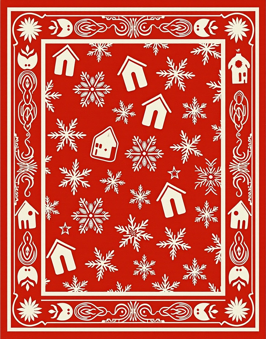 Rustic Red Snowflake House Welcome Rug
